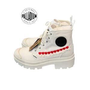 New Palladium Women’s Pallabase Twill Star White CUSTOM White Boots 7